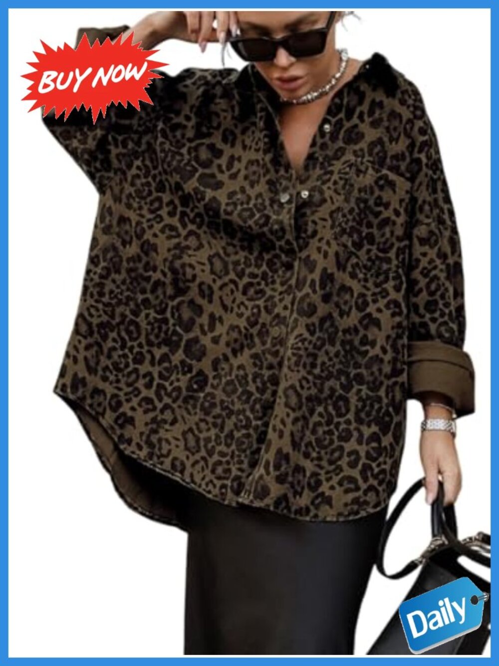 Oversized Leopard Print Shacket Button Down Jacket Fall